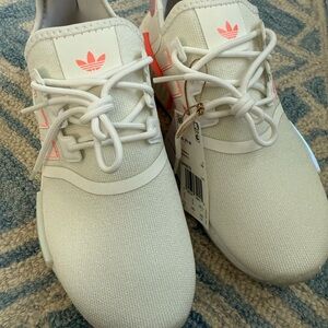 Adidas Off-White and Neon Pink Sneakers